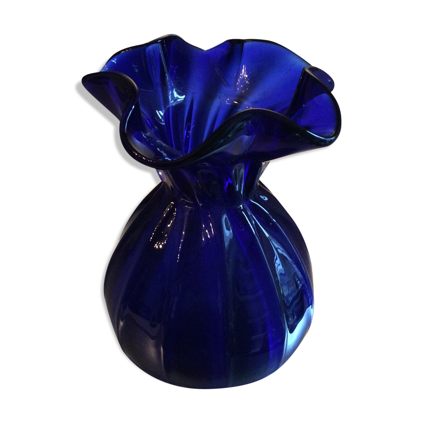 Vintage vase in blue glass paste