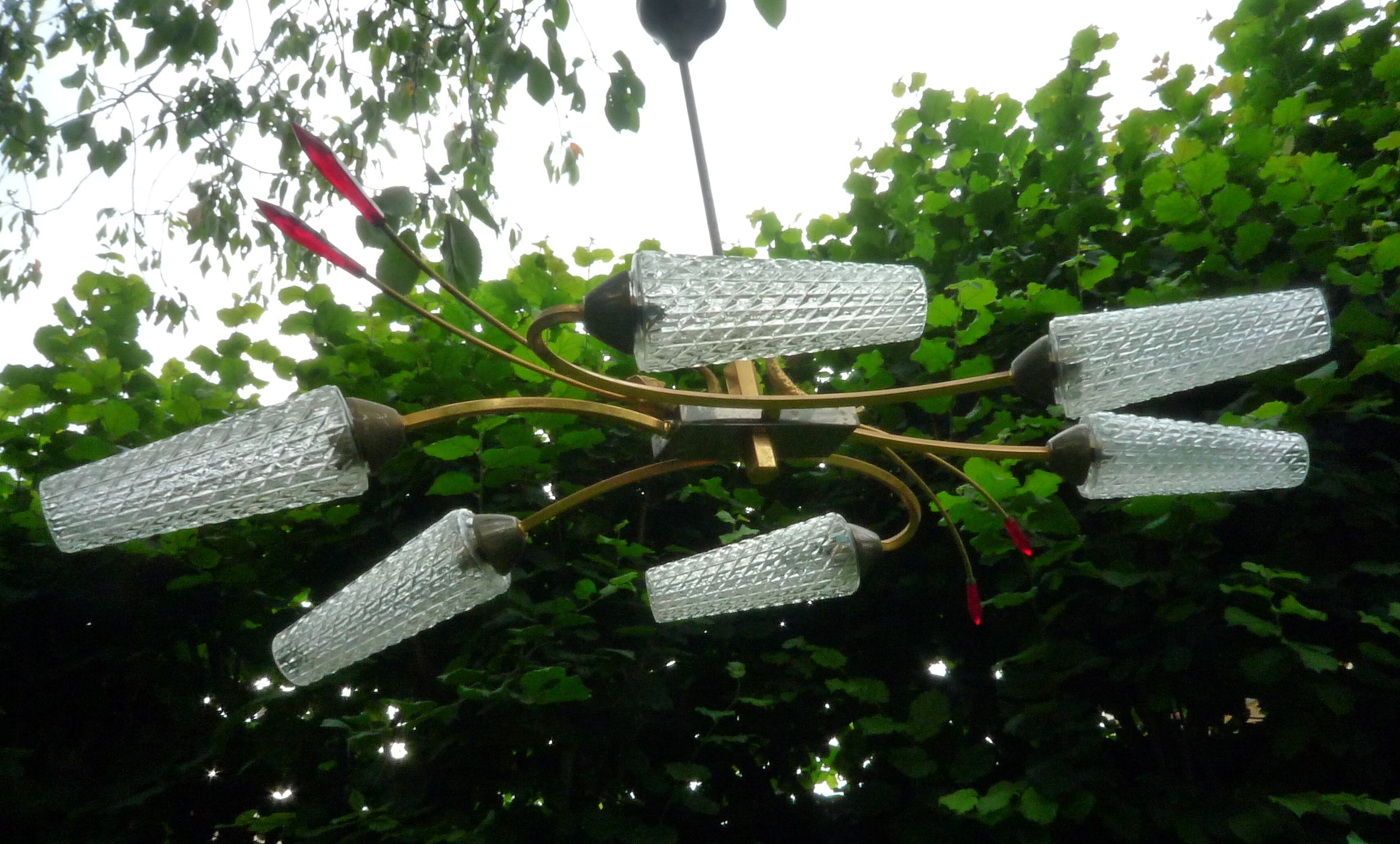 Golden chandelier fish pattern brass 6 branches art deco vintage fine 50s