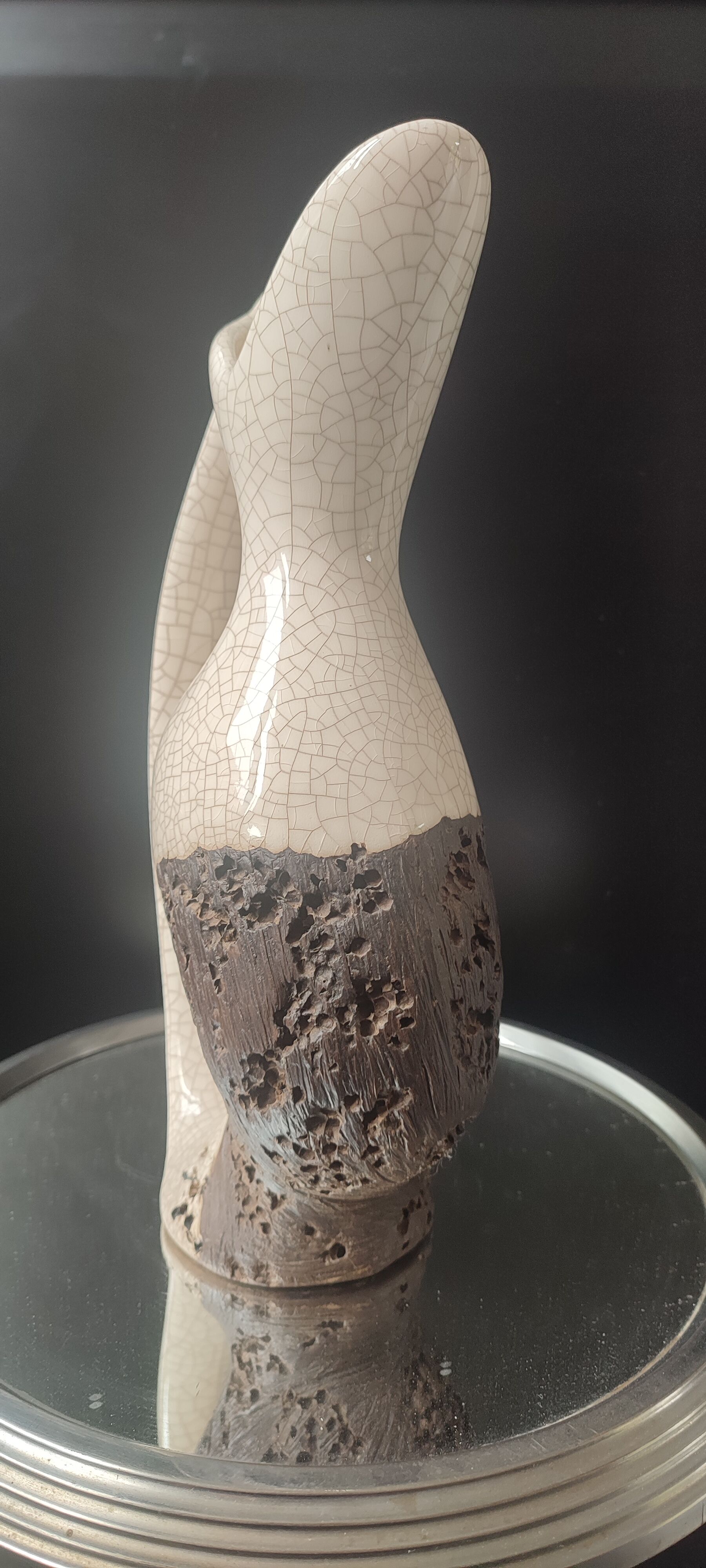 Vase Pichet "Forme Libre" Raku et Bois vermoulu (1960/70)