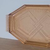 Plateau art déco en verre rose rosaline Arcoroc