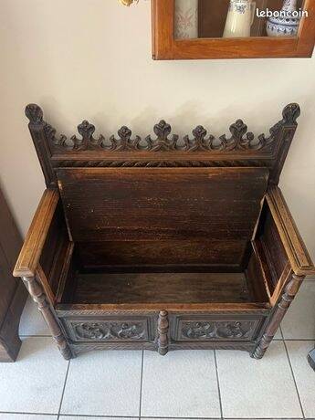 Antique wooden bank chest in Gothic / Neo-Renaissance style