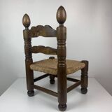 Wood Turned Bobbin Low Rush Chair in the manner of Charles Dudouyt, France, 1950s