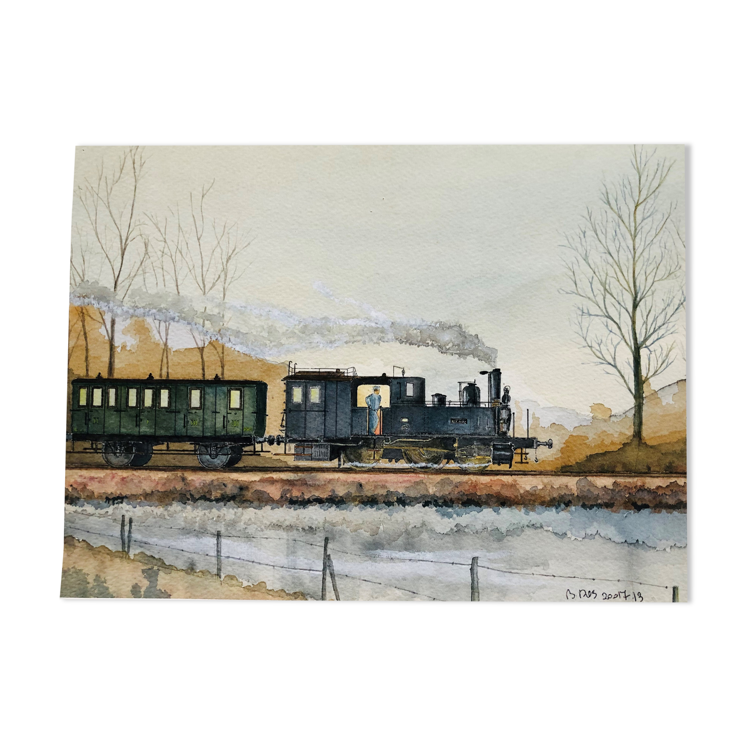 Watercolor old train