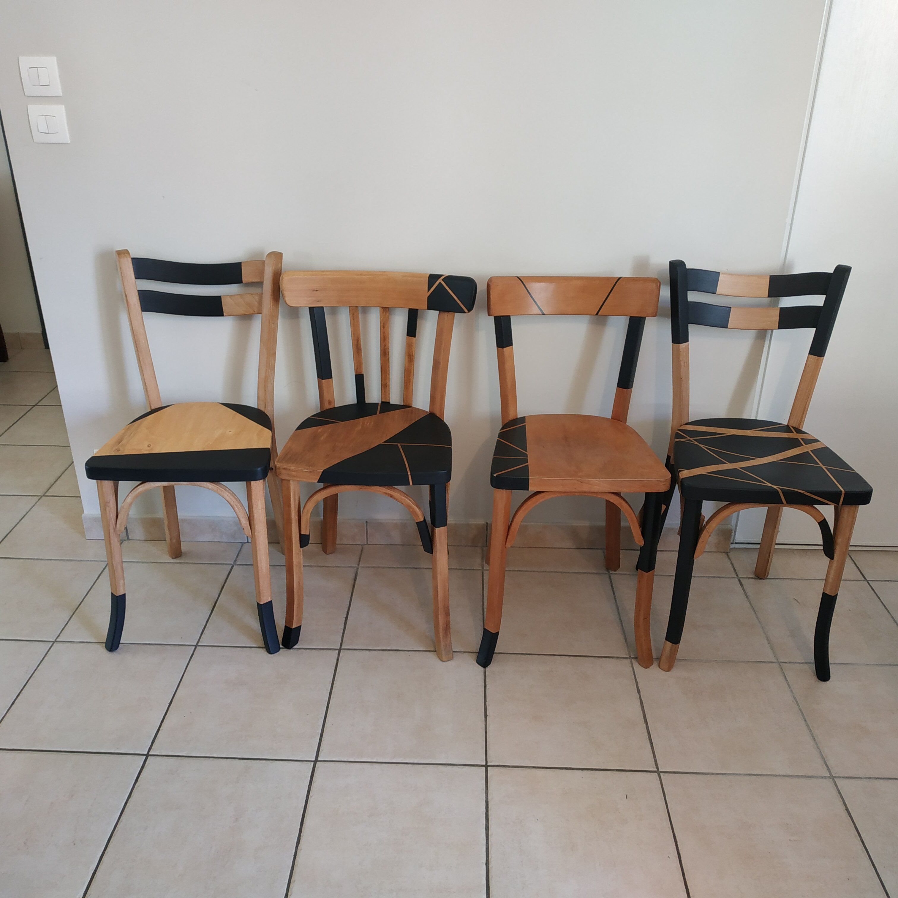 Set of mismatched bistro chairs