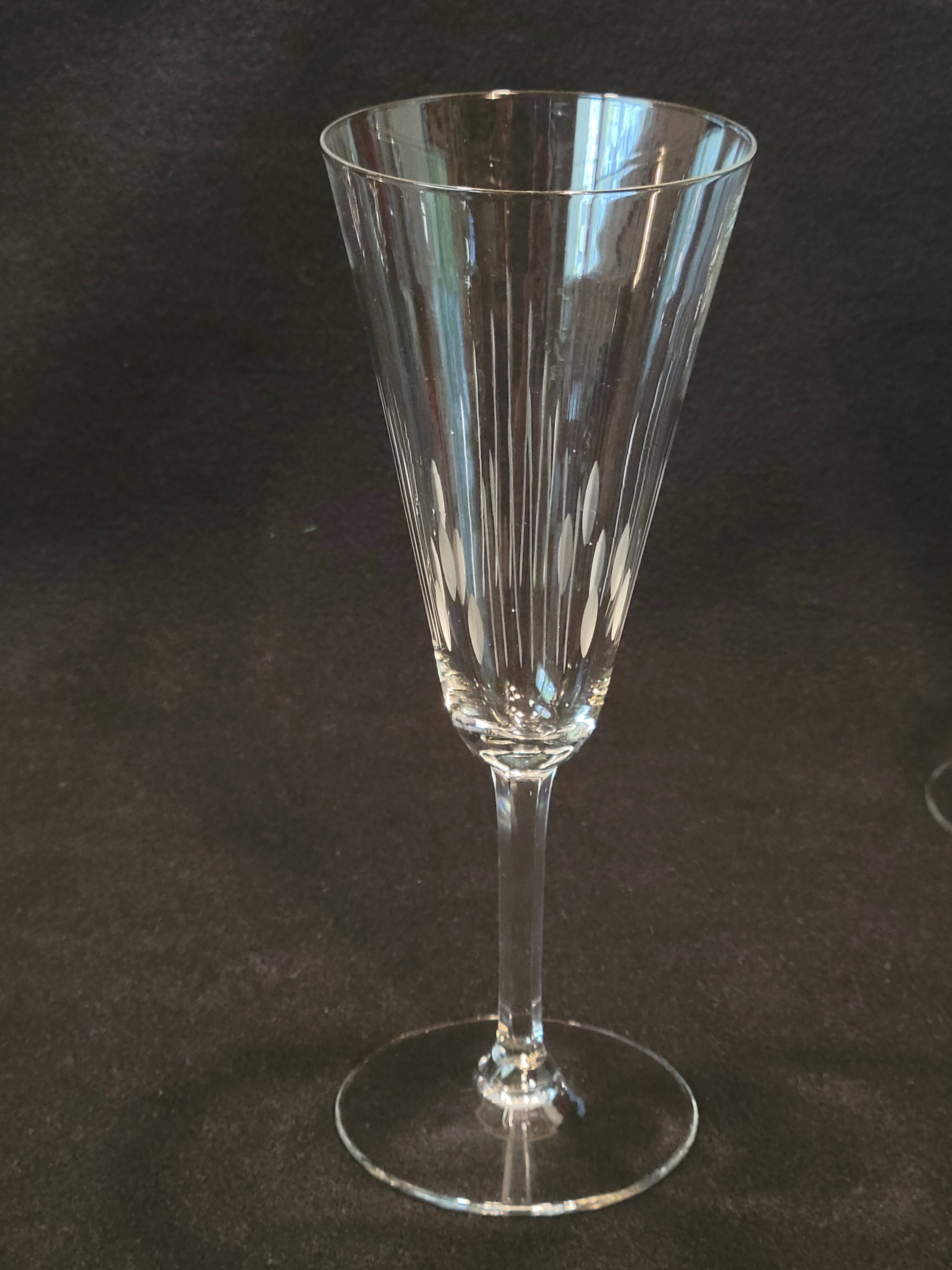 6 old cut crystal champagne flutes