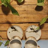 Duo mug/Vintage dessert plate "La Colombe" Ceramic