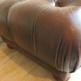 Chesterfield brown tufted leather pouffe ottoman