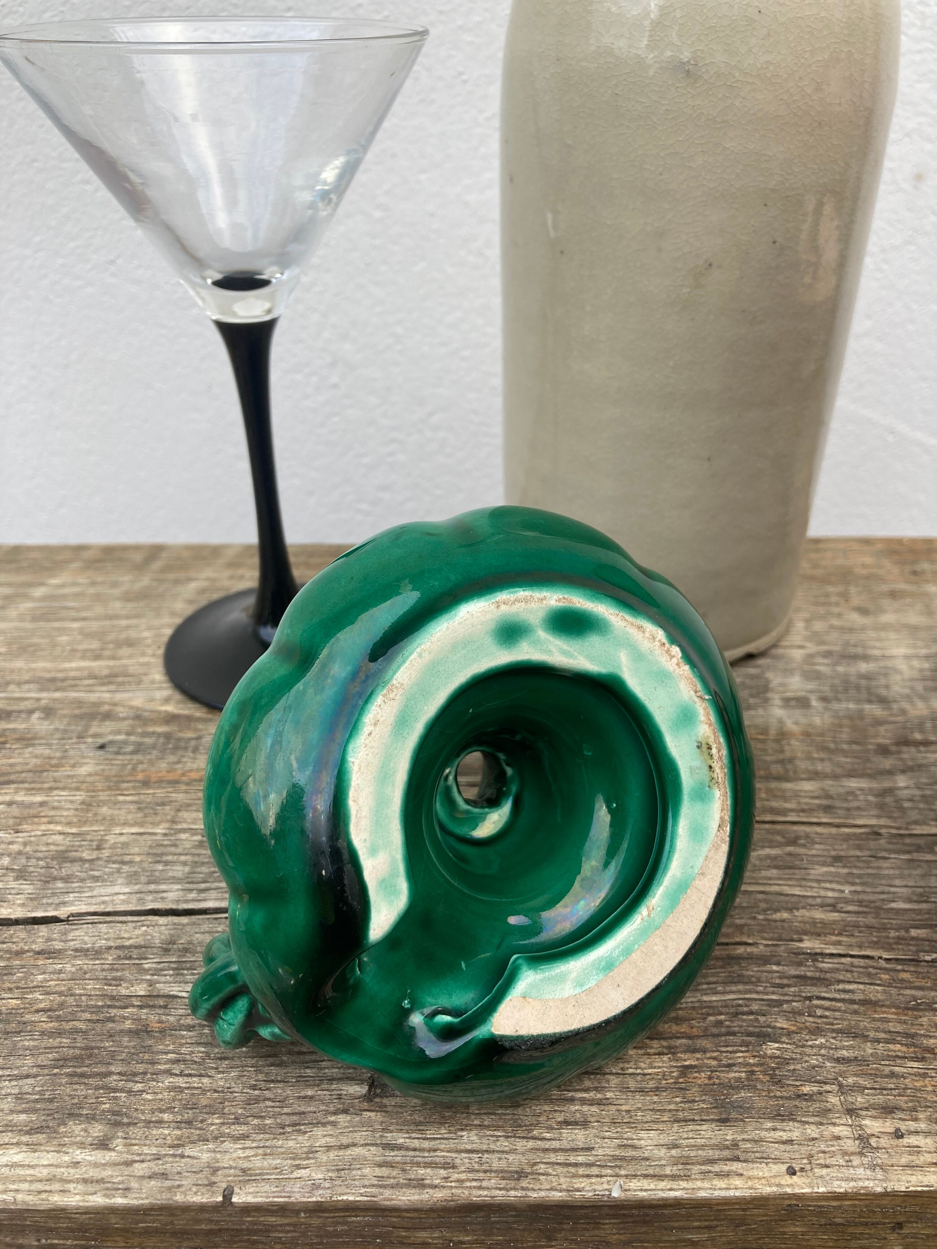 Vallauris candle holder in vintage green ceramic 1970