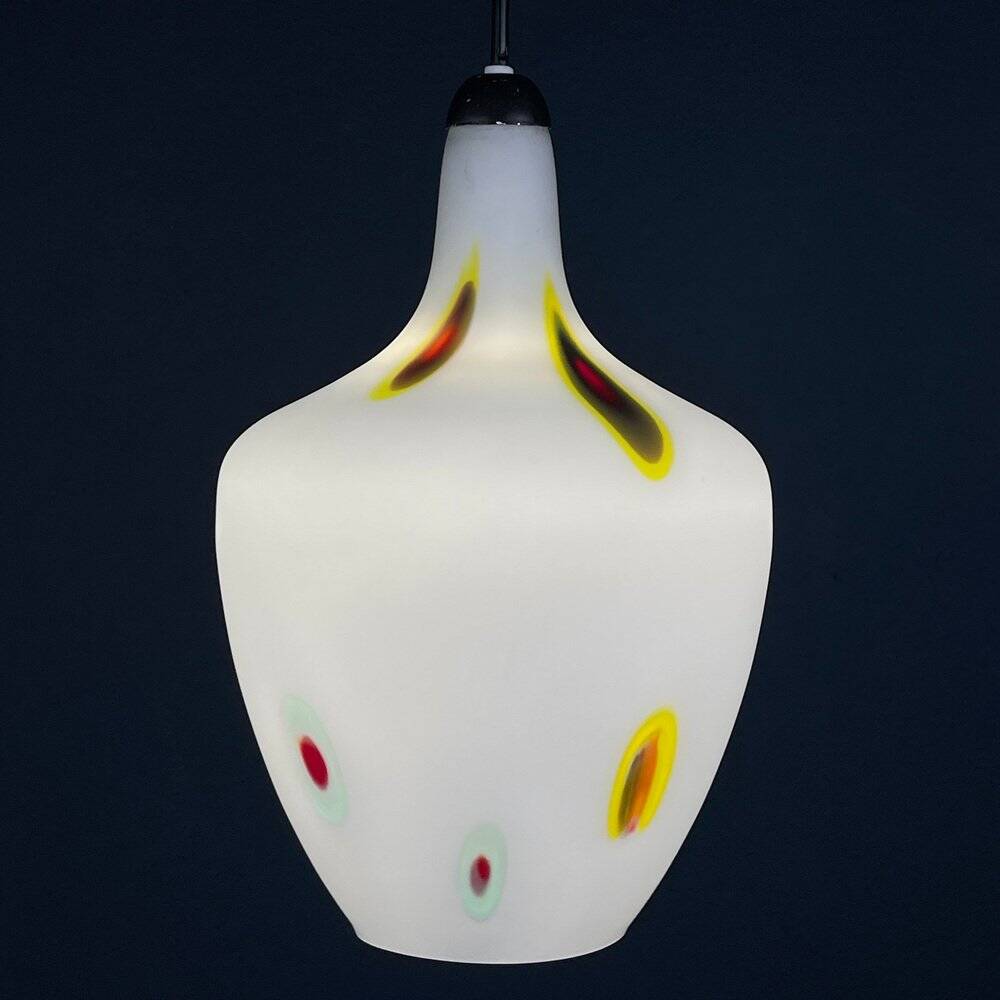 Multicoloured opaline glass pendant light from Murano by Stilnovo, Italy, 1950s.