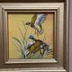 Mid-Century Oil on Panel “ Birds” by Unknown, Vintage & Framed 11 × 11 cm