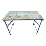 Old folding table in Burmese teak and steel