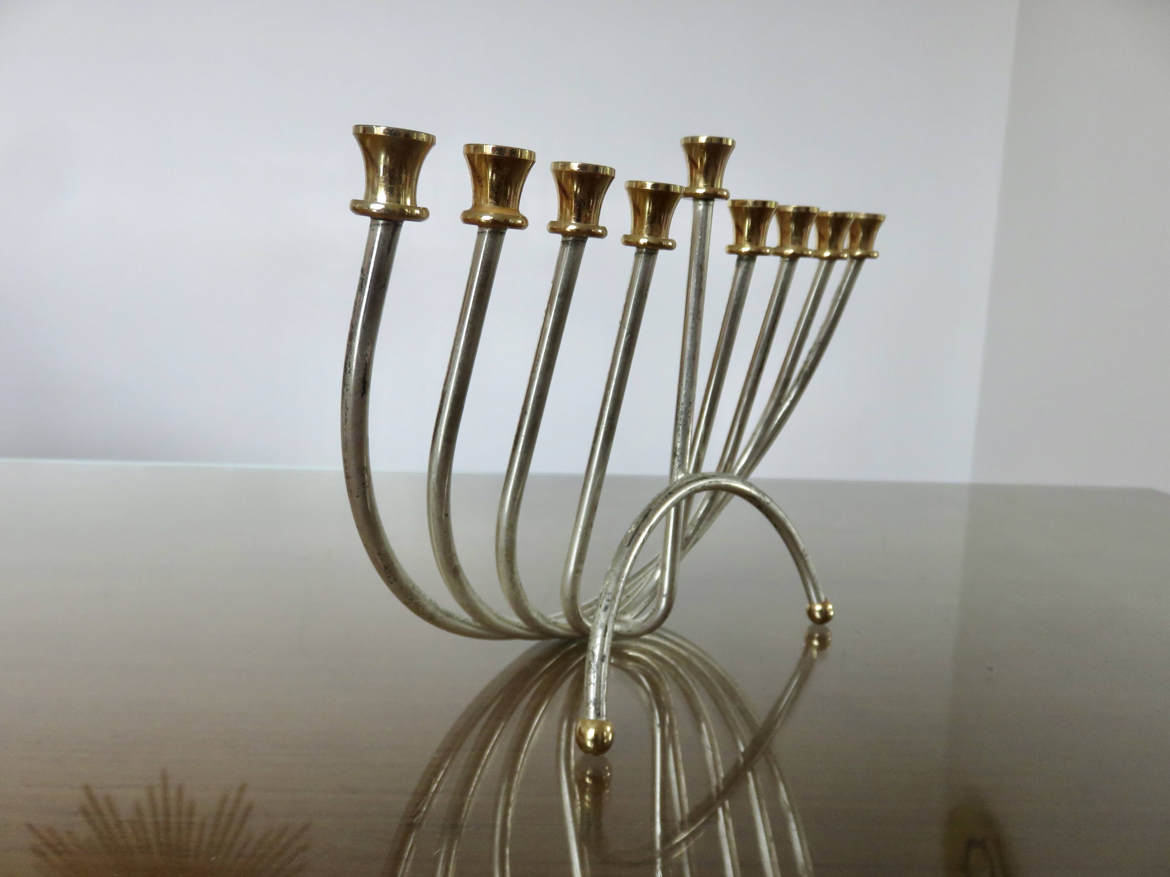 9-candle candle holder, designer, in gold and silver metal, 1970s