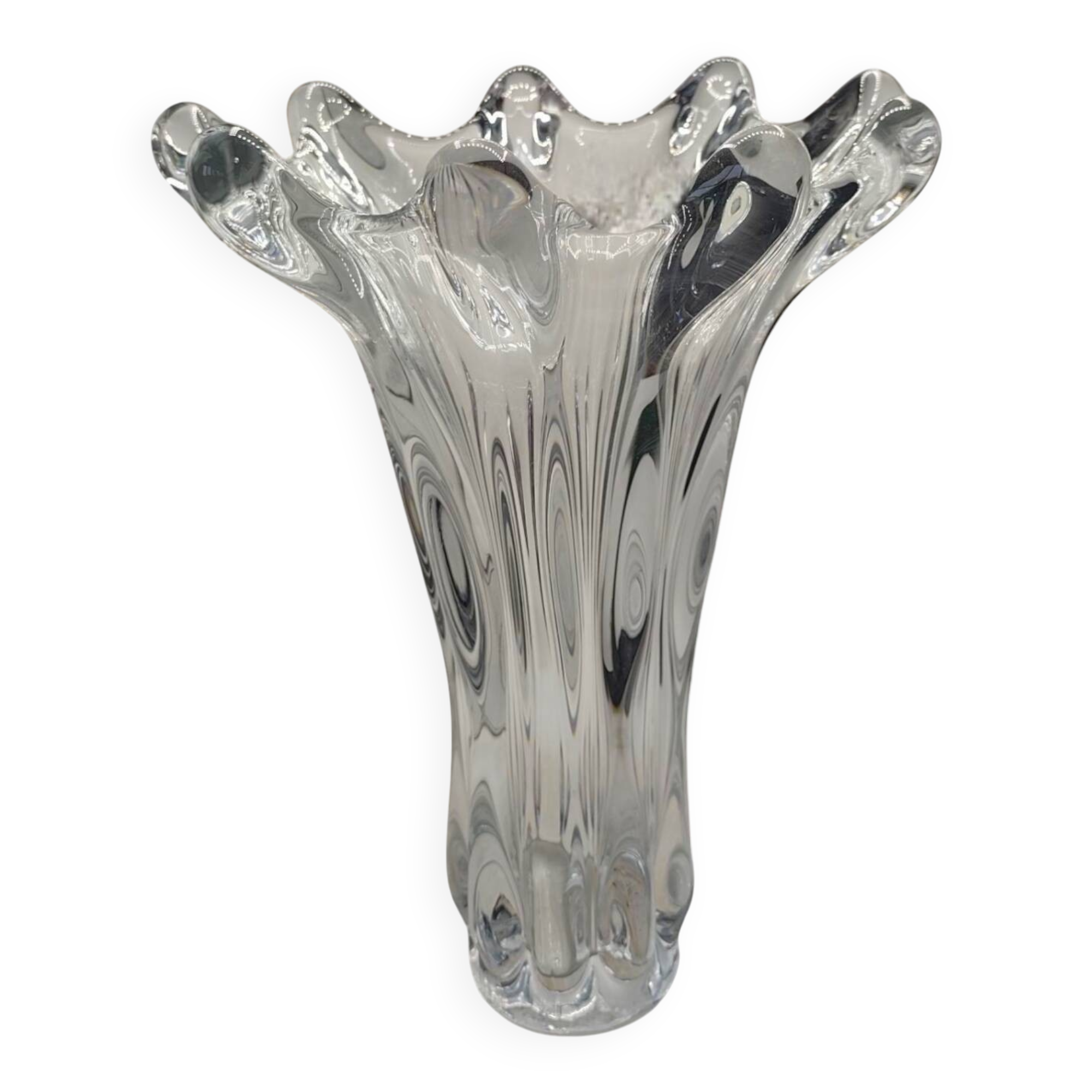 Vintage 1970s Vannes Crystal Vase - Sculptural Freeform Design