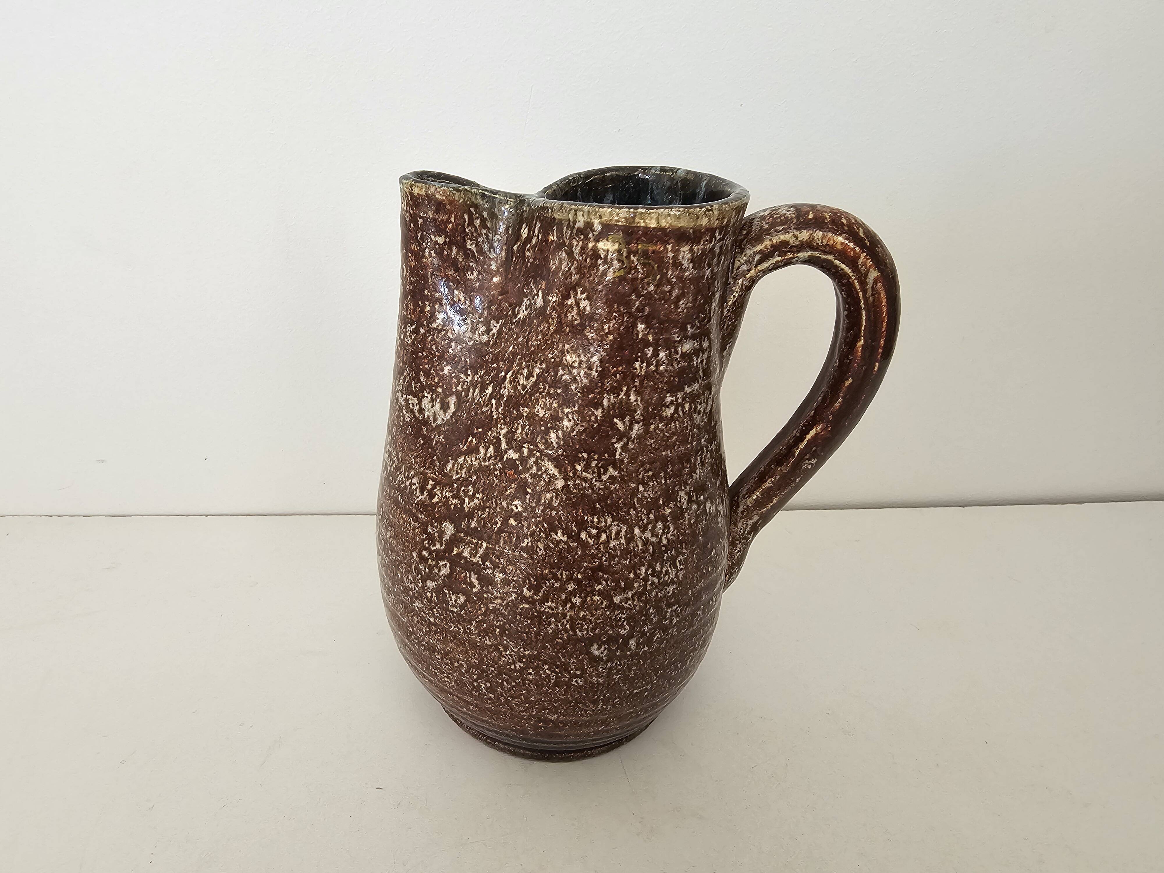 Glazed ceramic pitcher signed pictogram accolay - height 17cm