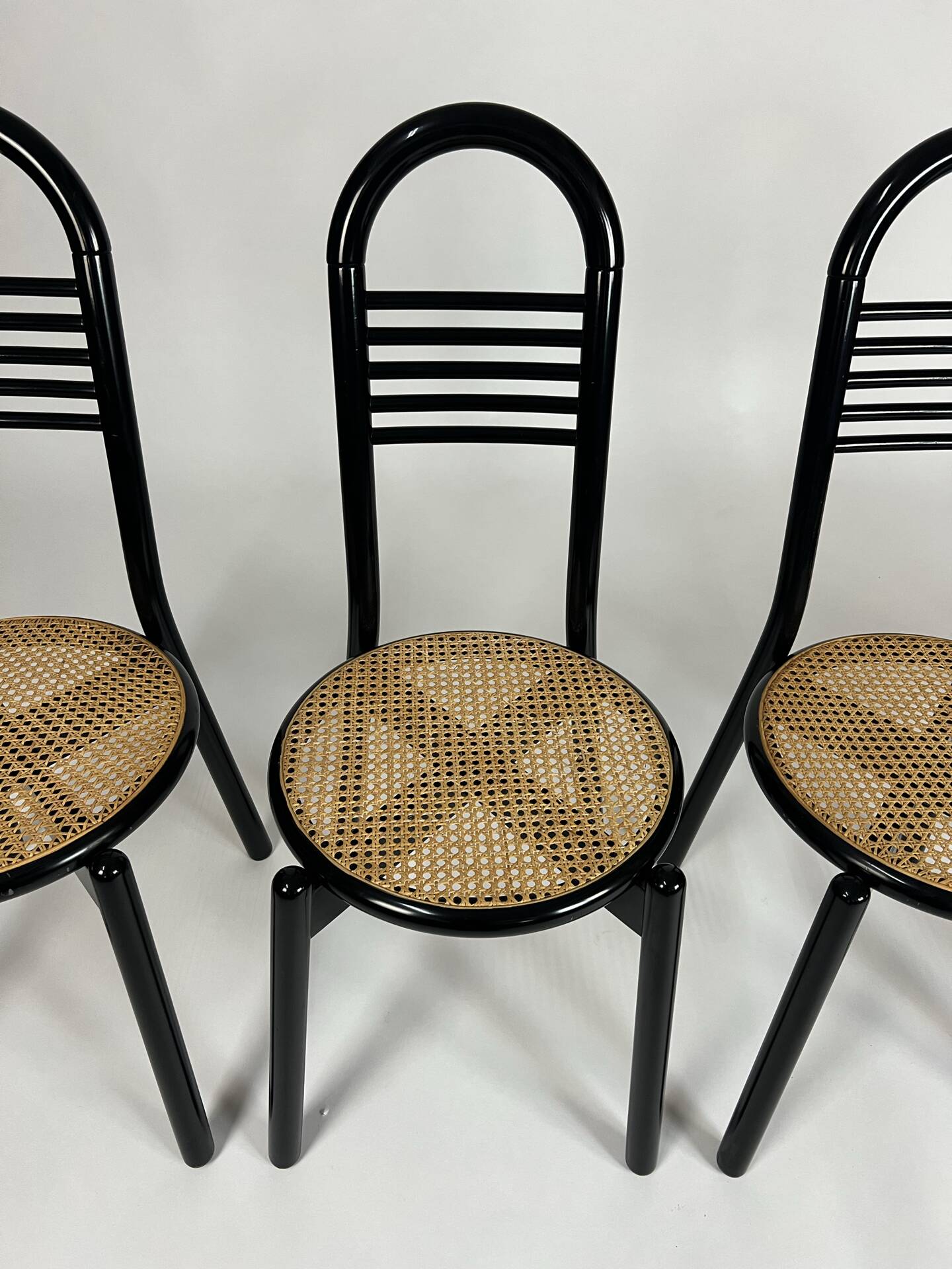 Set of four vintage chairs Viennese cane 80s Memphis by Antonio Sibau