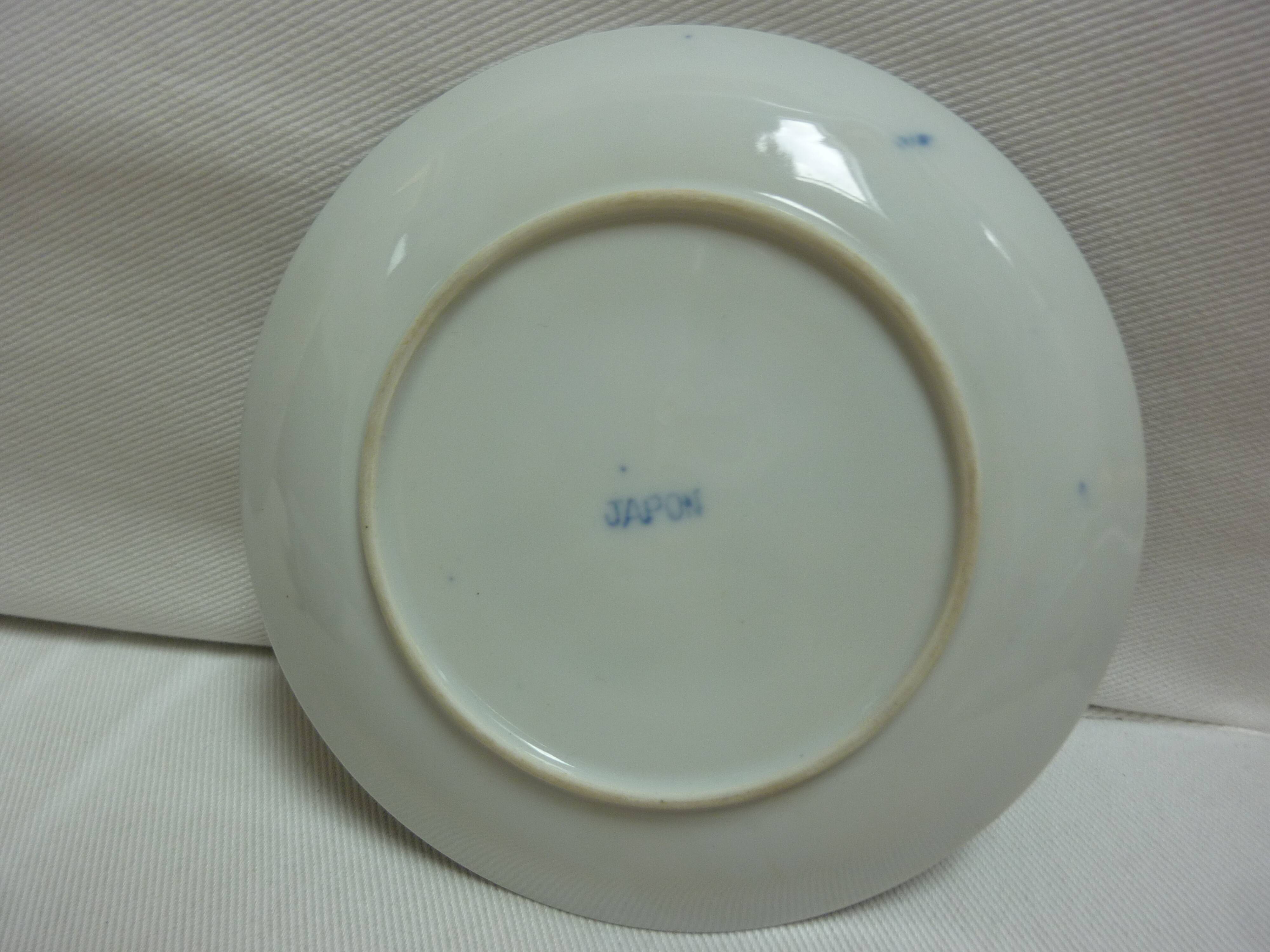Ancienne tasse à café et soucoupe en porcelaine ultra fine du Japon bleu/ blanc