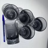 5 70's large bubble black smoked whiskey glasses
