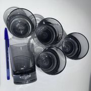 5 70's large bubble black smoked whiskey glasses