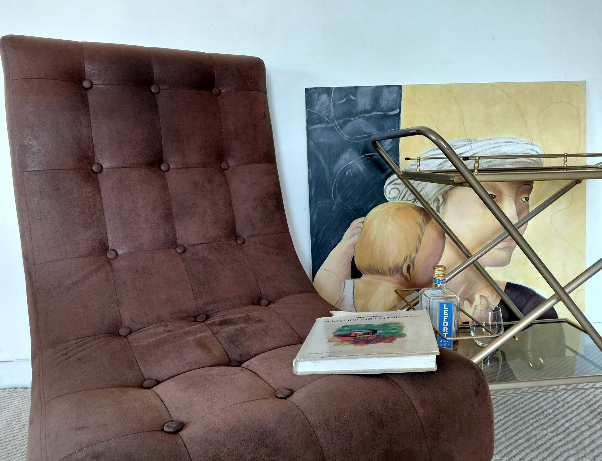 Fauteuil vintage pivotant en suède marron-esprit design années 60/70s