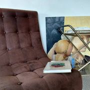 Fauteuil vintage pivotant en suède marron-esprit design années 60/70s