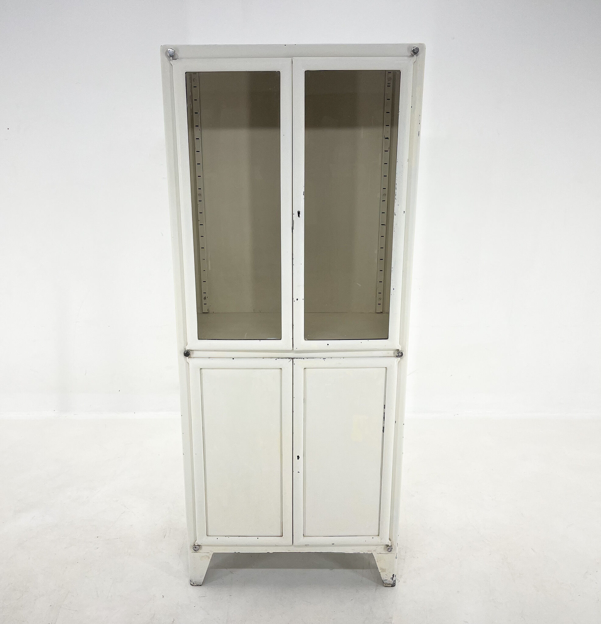 Vintage iron & glass medical cabinet, czechoslovakia