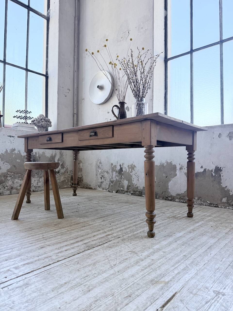 Bistro farmhouse table cherry wood turned legs 180cm