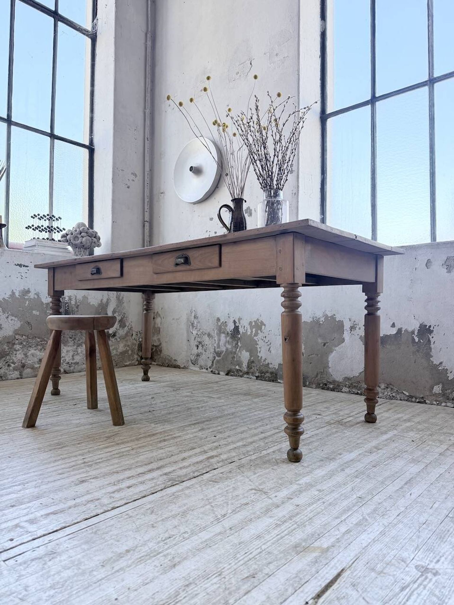 Bistro farmhouse table cherry wood turned legs 180cm