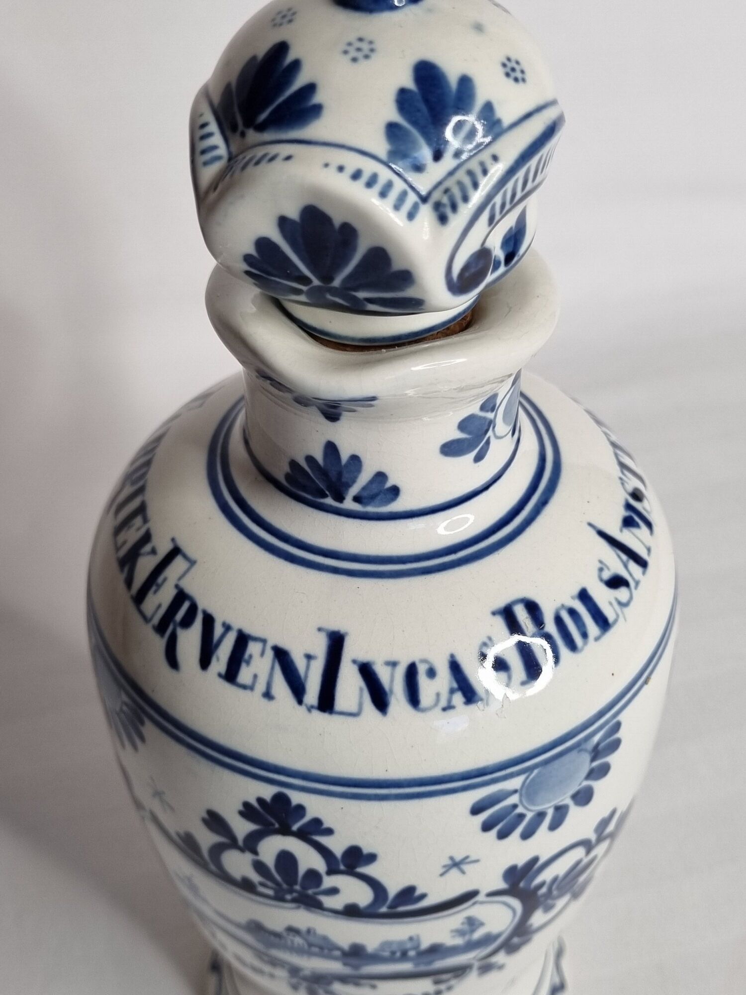 Delft ceramic bottle, Erven Lucas Bols, Amsterdam
