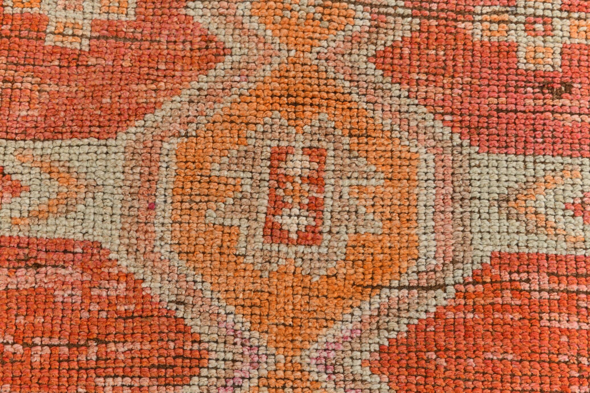 3x10 Coral Orange & Red Turkish Vintage Runner Rug, 98x322Cm