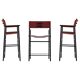 Set of 3 Artisan bar stools with backrest in cognac leather, black rubber metal.