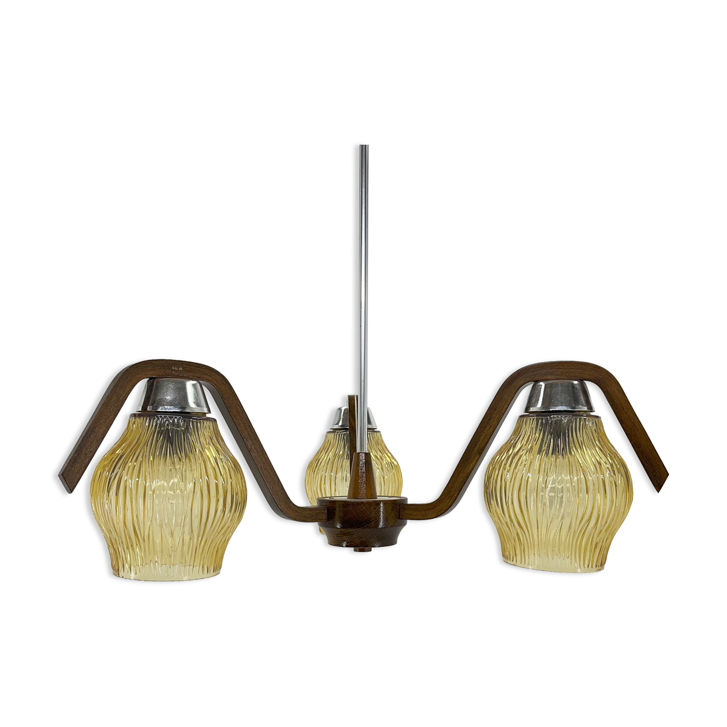 Mid-century Wood & Glass Chandelier by Dřevo Humpolec, 1960's