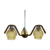 Mid-century Wood & Glass Chandelier by Dřevo Humpolec, 1960's