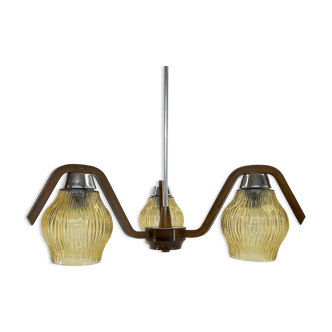 Mid-century Wood & Glass Chandelier by Dřevo Humpolec, 1960's