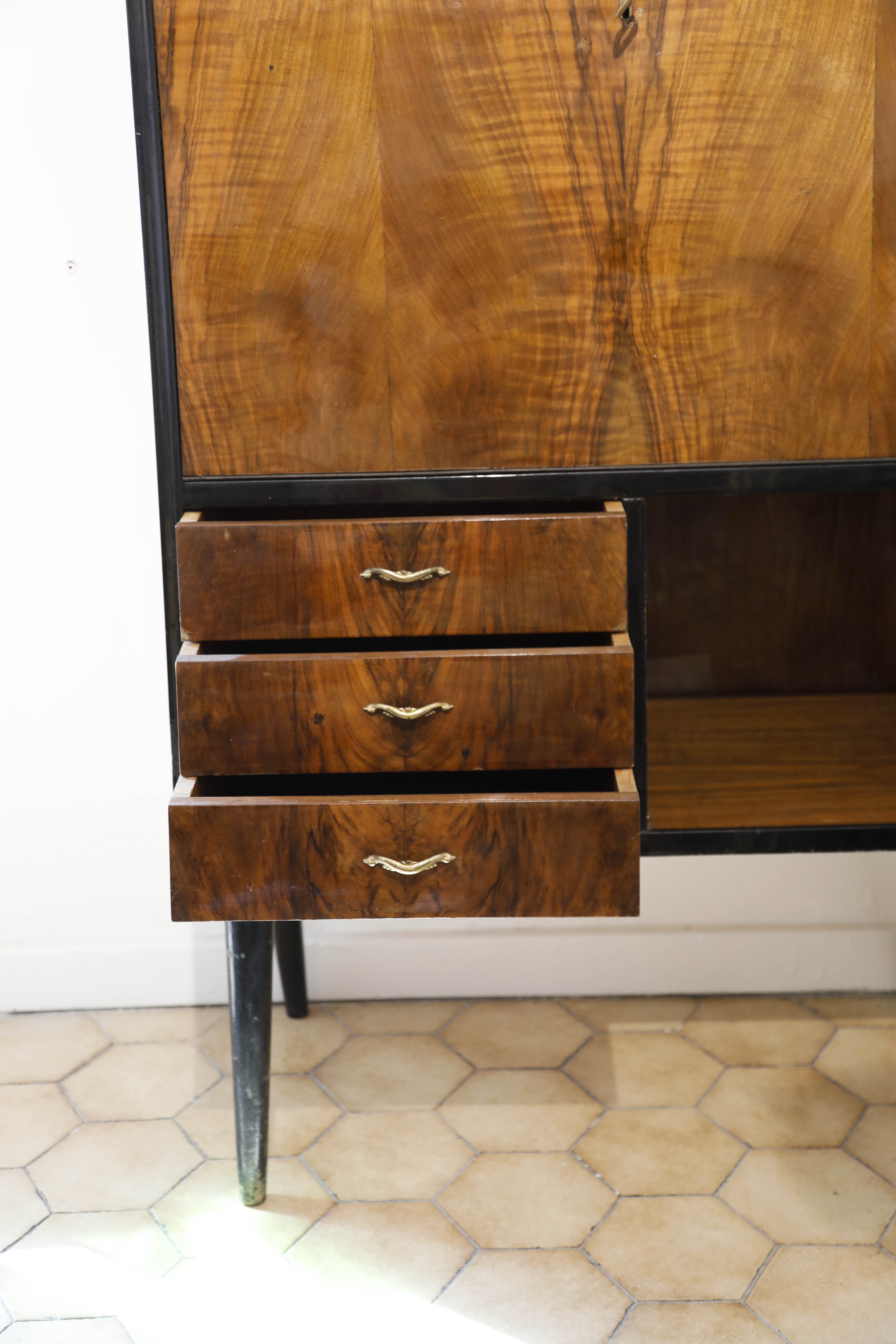 Bahut secretary wood laqué 70s