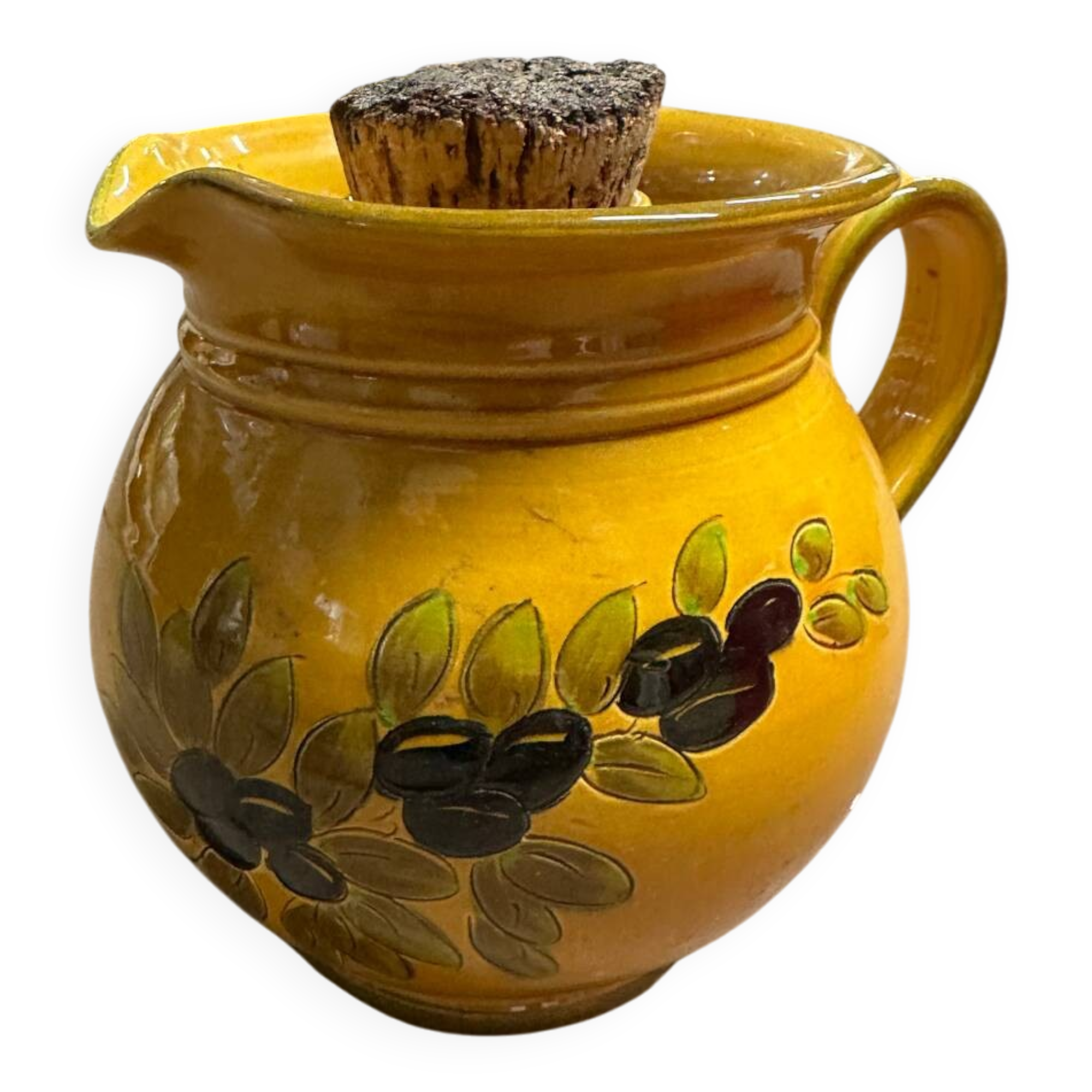 Pichet ancien en céramique émaillée décor olives – style provençal