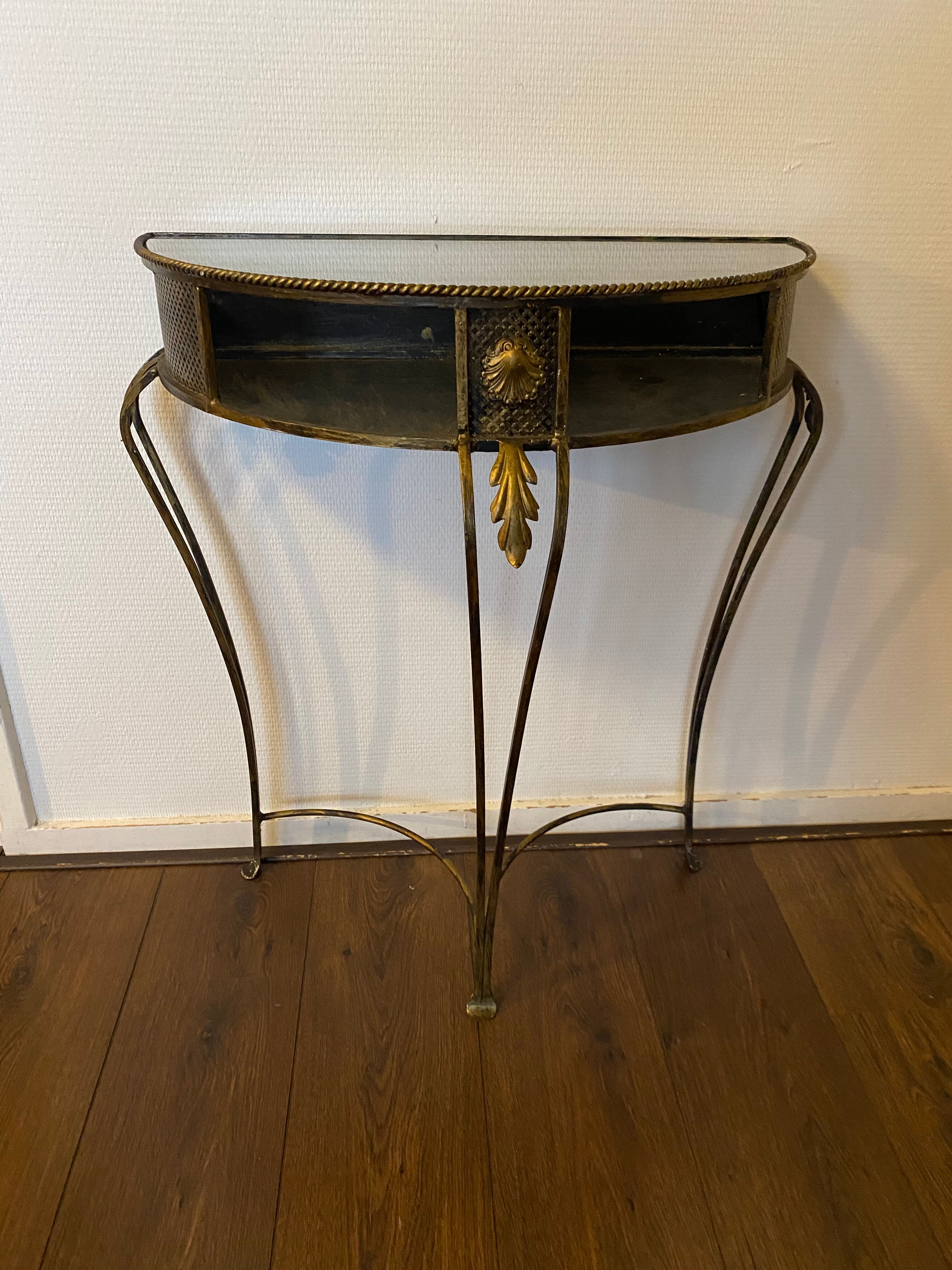 Vintage Regency Black and Gold Metal Console Hall Table, 1960s