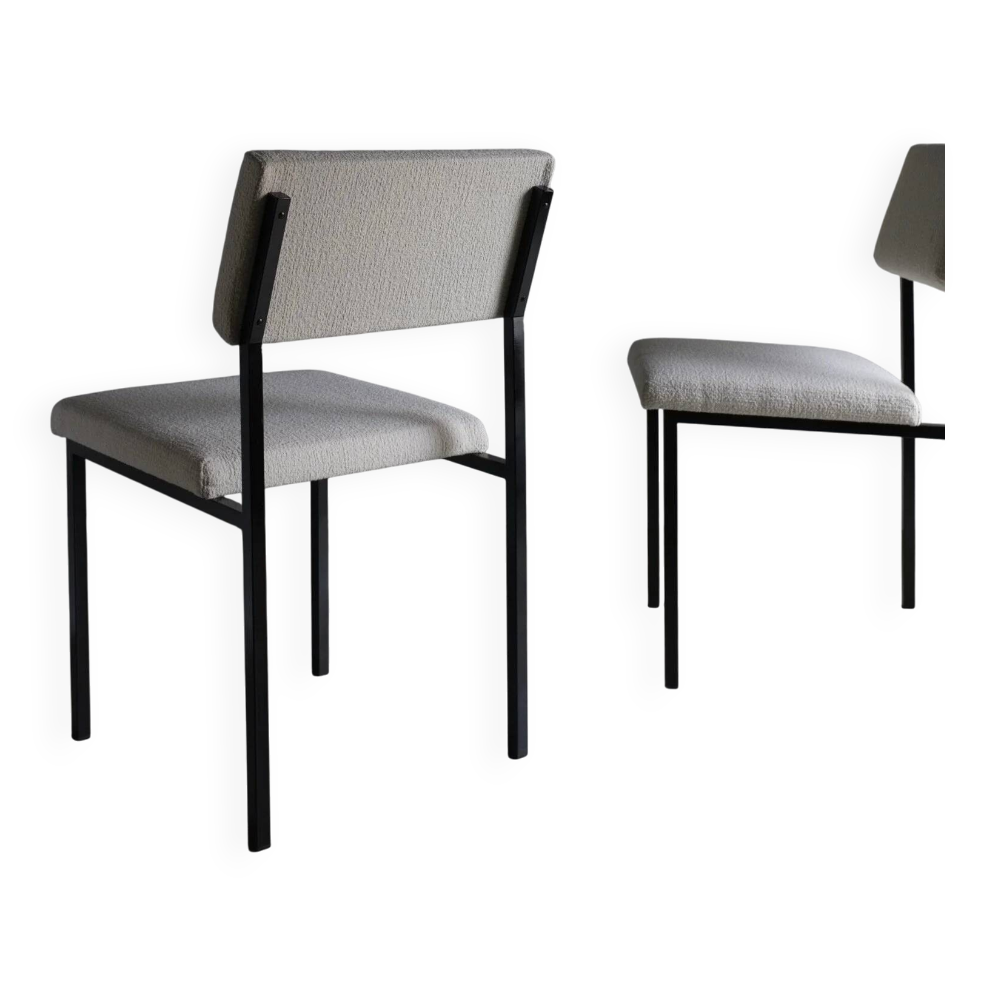 White boucle black metal chairs | Kembo | Netherlands | 1960s