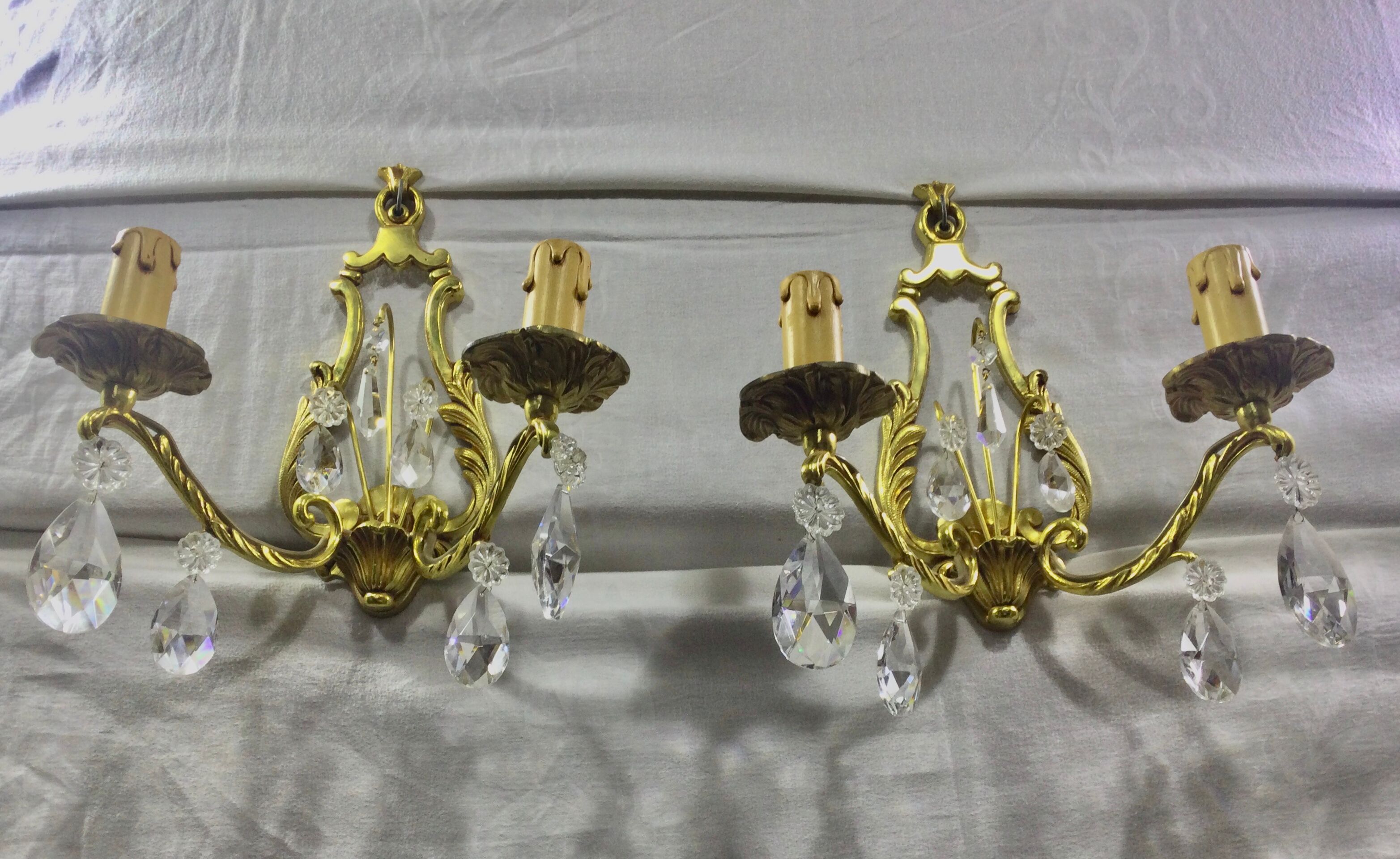 Pair of Wall Lamp Bronze And Crystal 2 Lights
