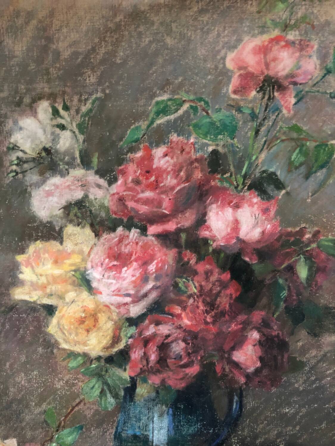 Oil on old canvas Bouquet of roses