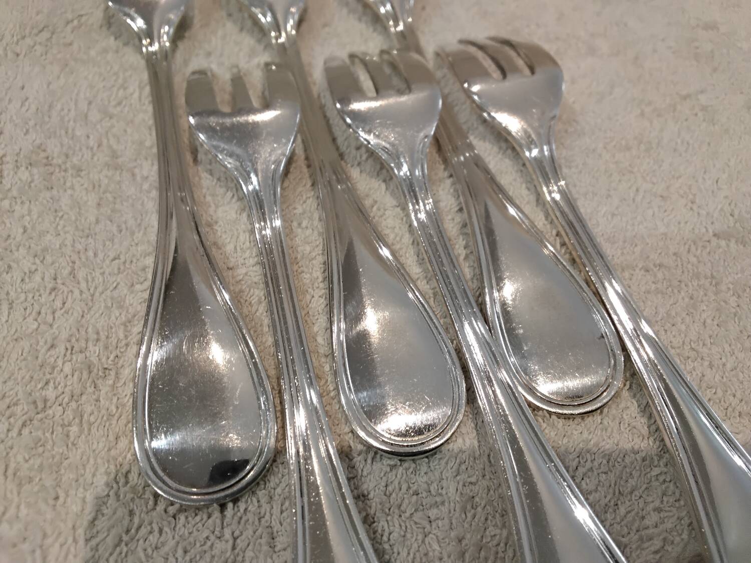 6 silver-plated metal cake forks by Christofle silversmiths, Albi pattern