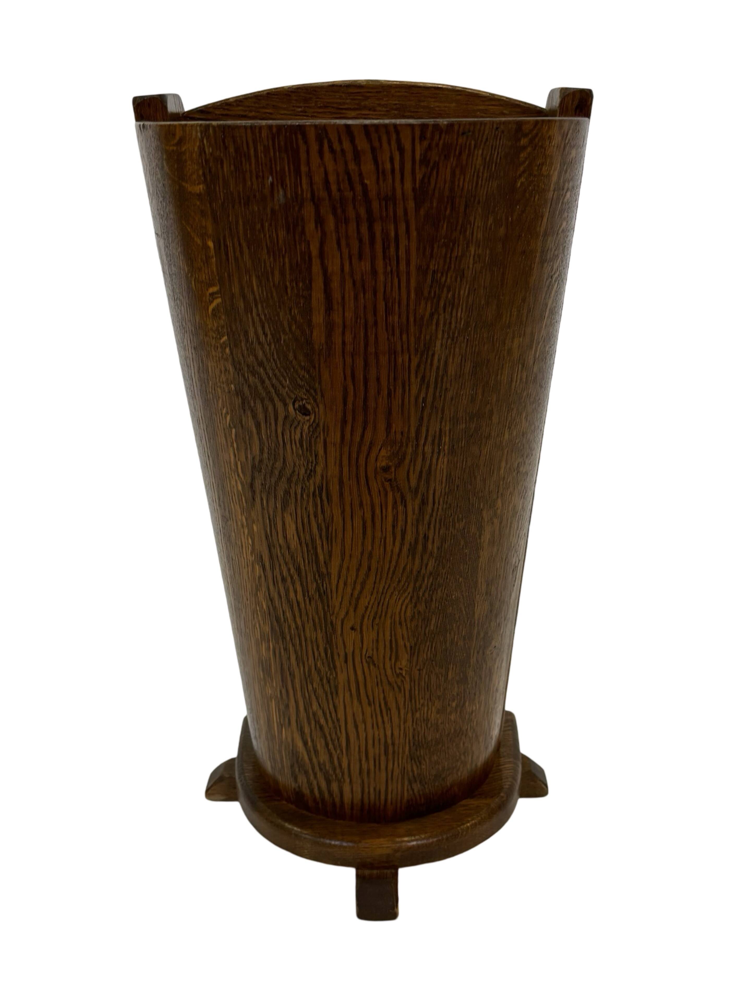 Vintage dark oak umbrella stand basket storage design 60s minimalist design