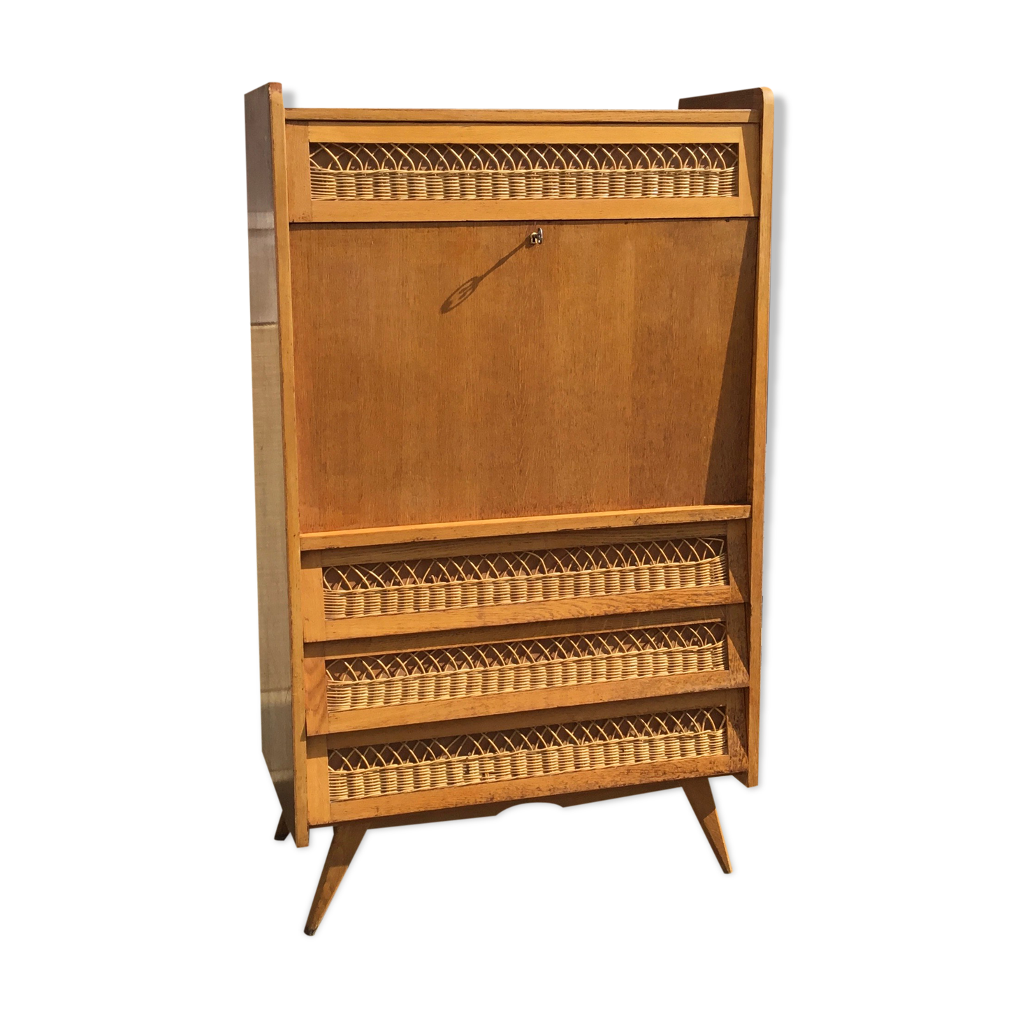 Secretary wood and rattan 1960