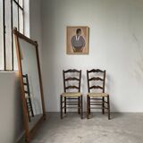 Pair of rustic oak straw chairs