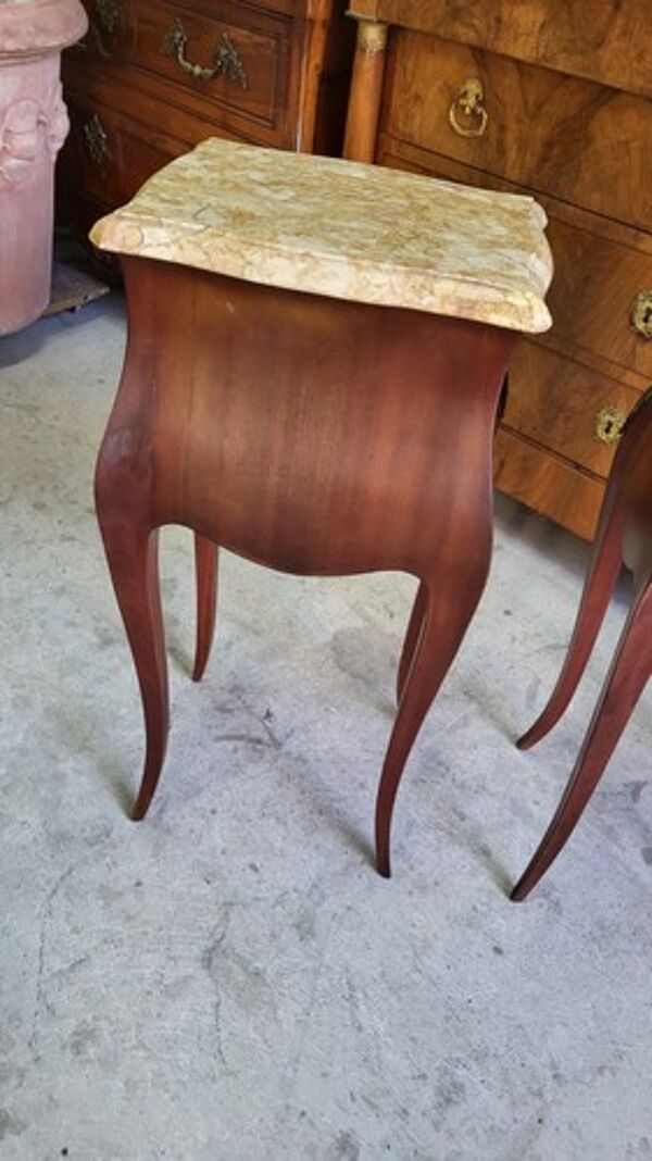 Paire de chevets en bois de rose avec plateau marbre