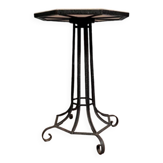 After Edgar Brandt, ceremonial pedestal table in hammered silver-plated iron around 1900