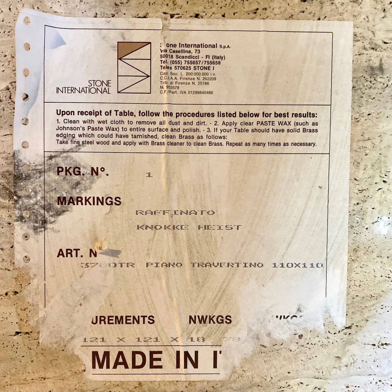 Travertine coffee table