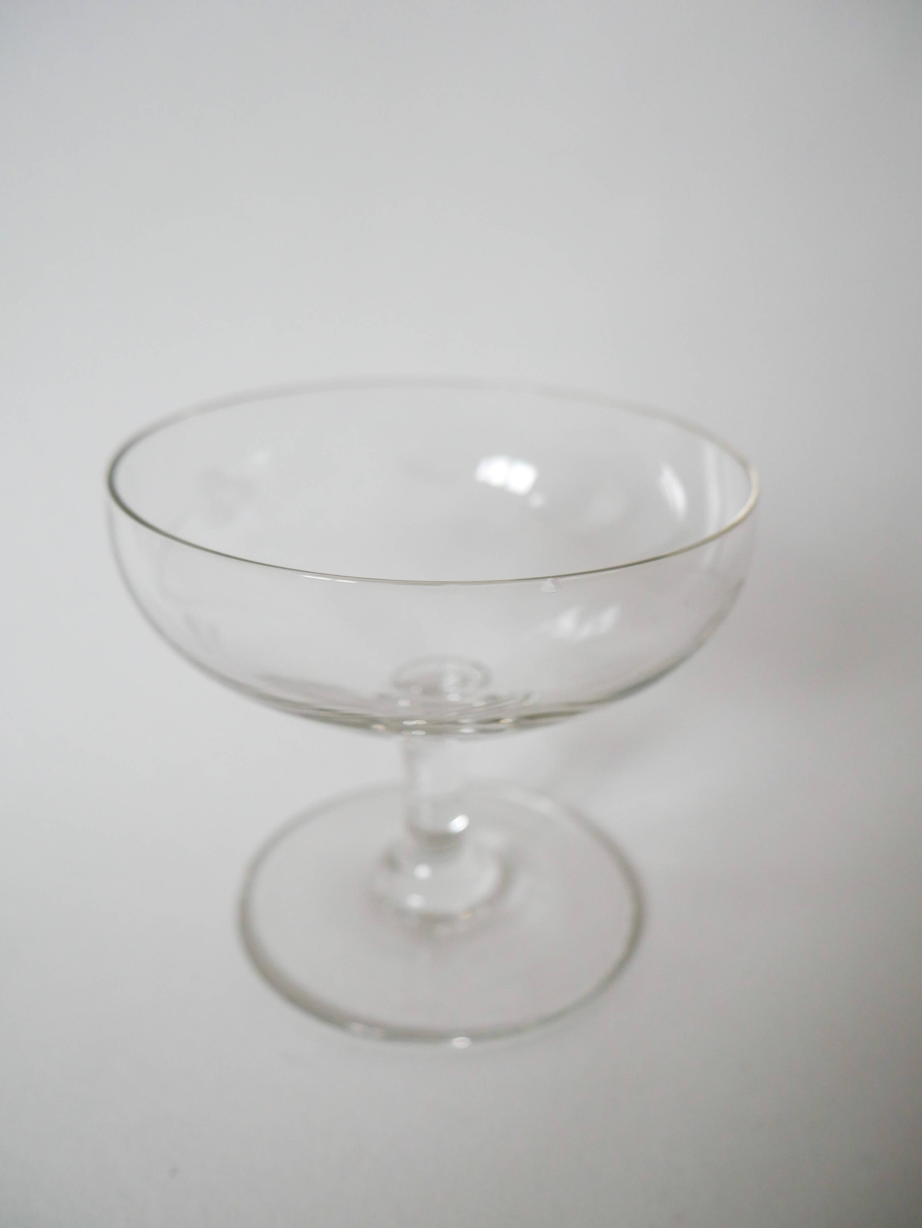 Set of 6 engraved crystal champagne glasses 1960