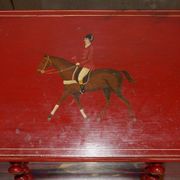 Hand-painted Victorian pine commode featuring a horse and jockey.