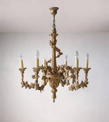 Giltwood five-arm chandelier, Central Europe, early 20th century