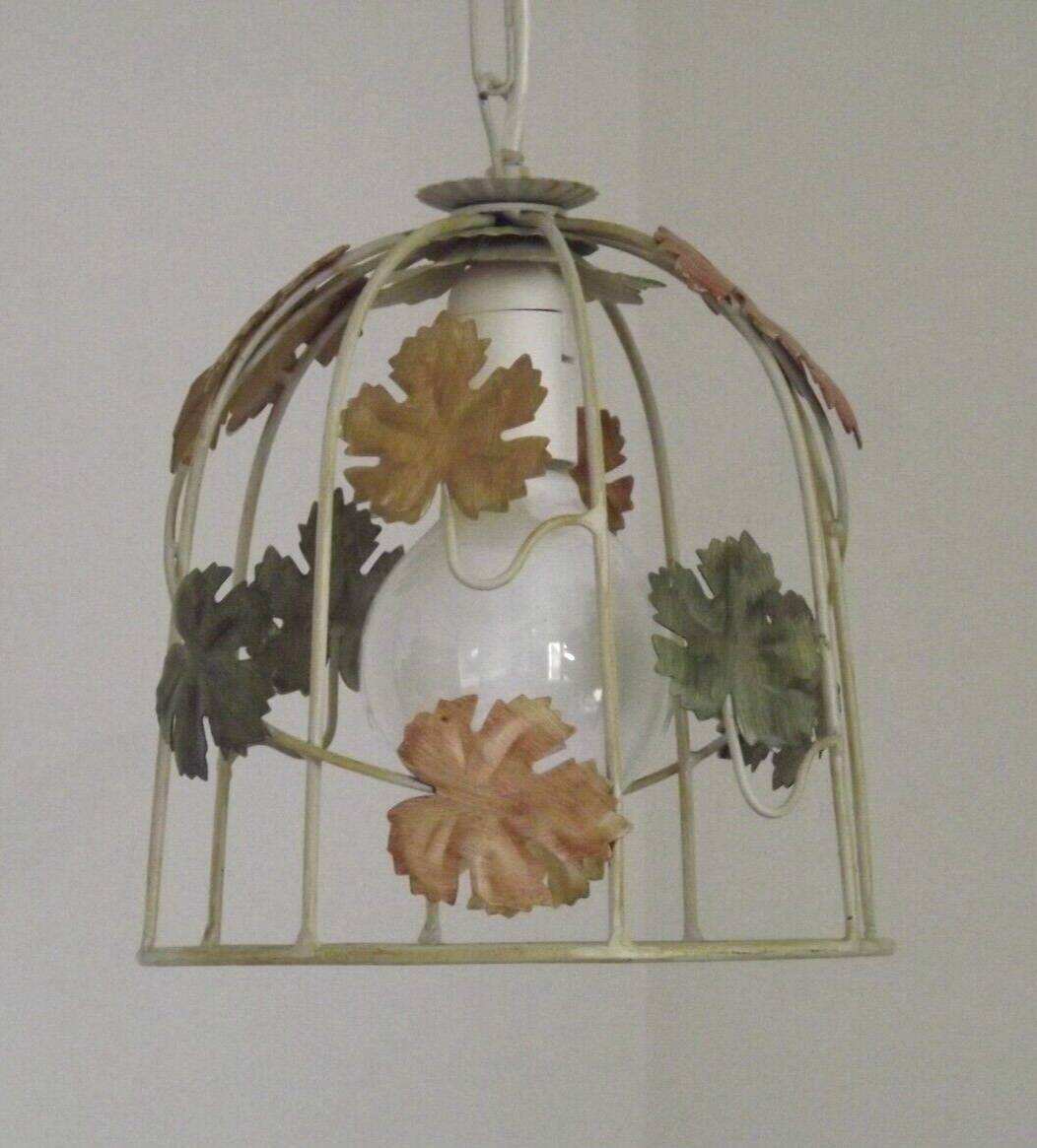 French vintage ceiling light in the shape of a cage with autumn leaves 4620